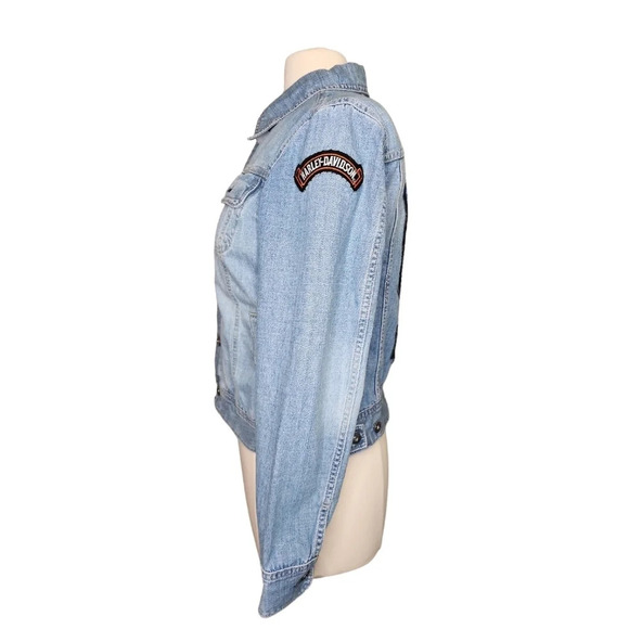 2004 Tommy Hilfiger Jean Jacket With Harley Davidson Patches Fits Medium - Picture 3 of 16